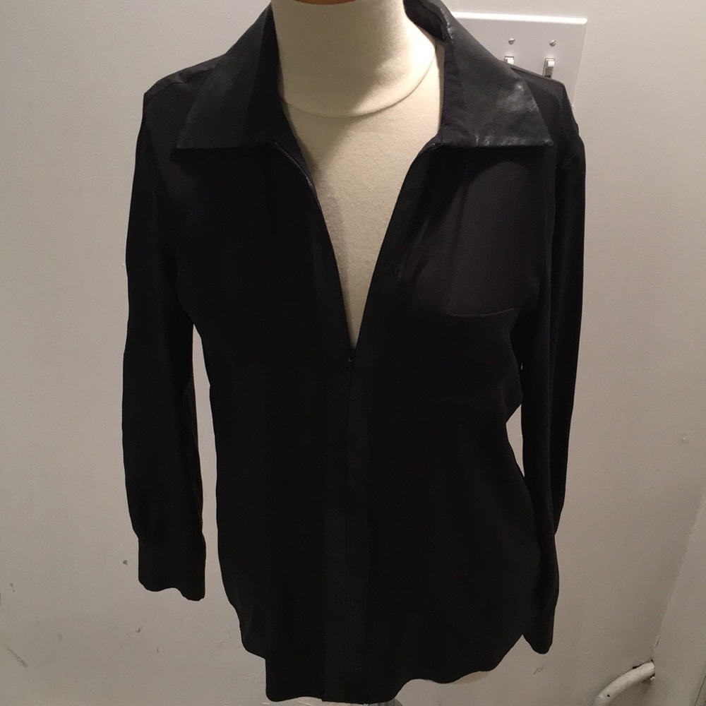 Parker Zip Blouse with Leather Lapel